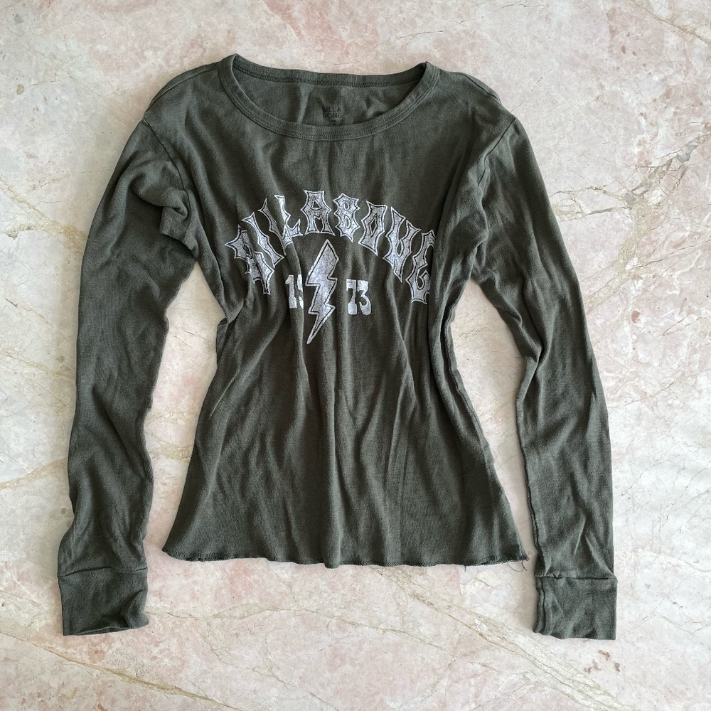 Billabong long sleeve shirt in green and white